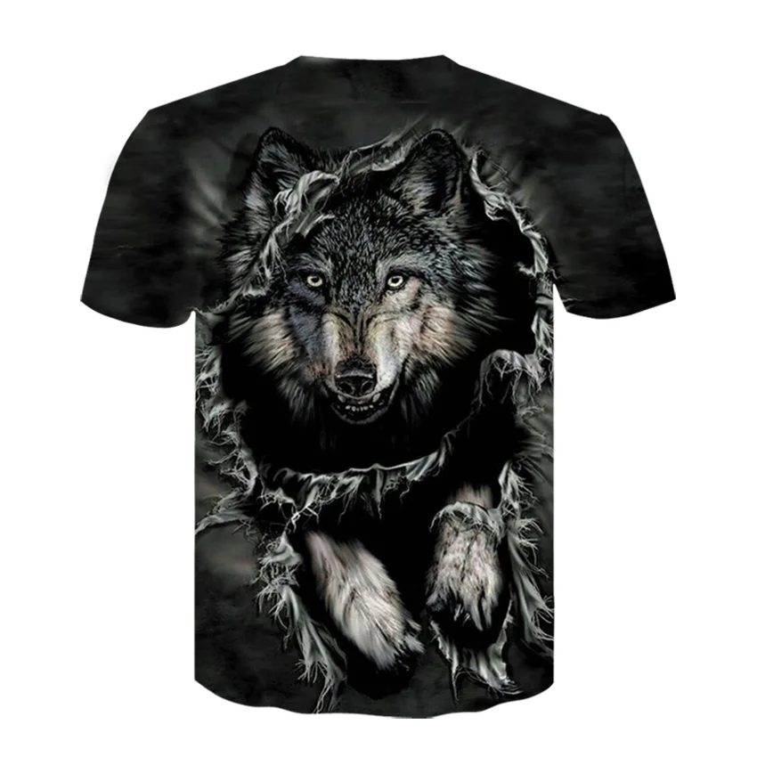 

New 2021 Summer Men T Shirt Streetwear O Neck Short Sleeve Tops Funny Animal Clothes Men 3D Wolf Print Casual T-shirt Fashion