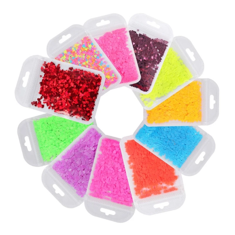 

11 Colors Heart Shape Holographic Chunky Glitter Epoxy Resin Festival Chunky Laser- Flakes Mixed Sequins Kit 2g Per
