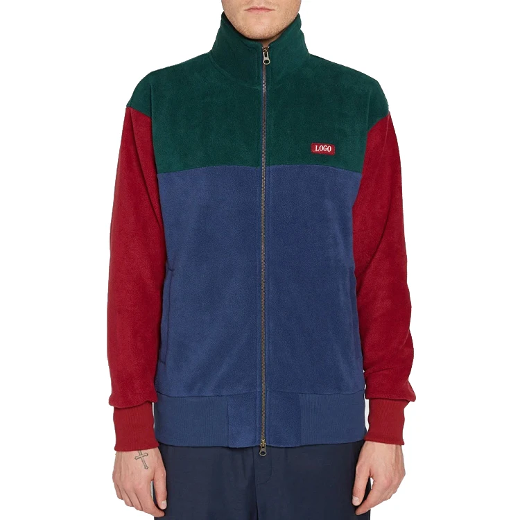 

Mens multi color block Stand collar suede fleece jackets for winter