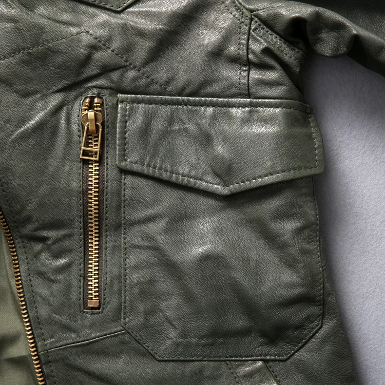 

Factory AVFLY 2020 Men Long hooded Genuine Leather Jacket Fashion Vegetable tanned Green Sheepskin Slim Fit Jacket Free Shipping