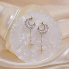 2021 Роскошные серьги-капли со звездой и луной, медные инкрустированные кристаллами циркония, женские элегантные модные серьги, ювелирные изделия