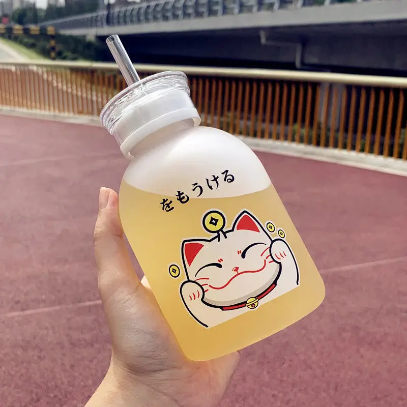 Пластиковая бутылка Lucky Cat 500 мл без БФА Мультяшные прозрачные/матовые бутылки для