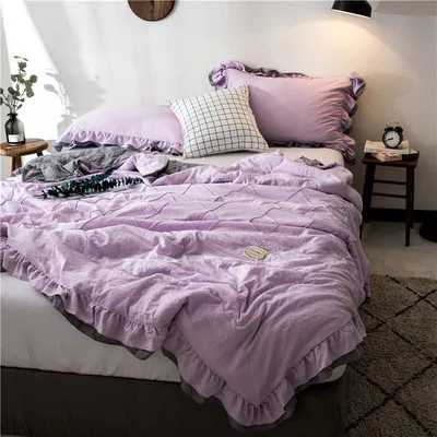 Purple Розовый серый плед, тонкое летнее стеганое одеяло, сшитое, воздухопроницаемое одеяло, лоскутное покрывало для кровати, летнее одеяло, покрывало Colcha - Цвет: Purple
