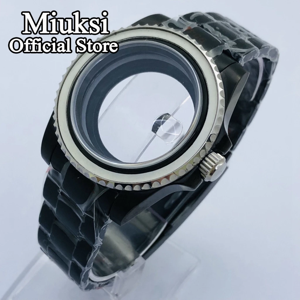 

Miuksi 40mm black PVD watch case sapphire glass silver bezel fit NH35 NH36 ETA2824 2836 Miyota8215 Mingzhu DG 2813 3804 movement