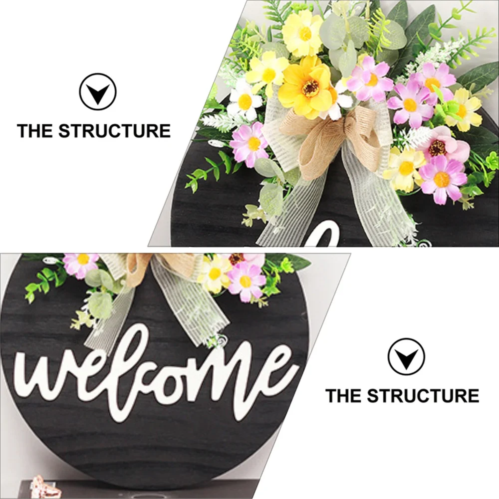 

1pc Welcome Door Sign Hanging Adornment Board Artificial Flower Decoration