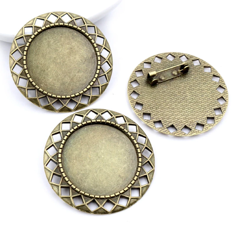 

5pcs 30mm Inner Size Antique Silver Plated Bronze Colors Classic Style Brooch Pin Classic Style Cabochon Base Setting