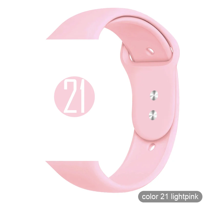 Мягкий силиконовый спортивный ремешок для Apple Watch 5 4 3 2 1 38 мм 42 мм, резиновый ремешок для часов Iwatch series 5 4 40 мм 44 мм - Цвет ремешка: 21 Light pink