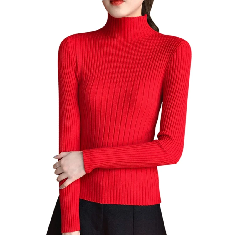 Autumn And Winter Korean Sweater Women Turtleneck Long Sleeve Solid Color Slim Pullover Casual Knitted Bottoming Shirt Sweaters | Женская