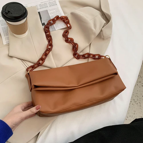 

Casual Acrylic Chains Women Handbags PU Leather Simple Crossbody Bags For Women Small Flap Bolsa Brand Messenger Bags Girls New