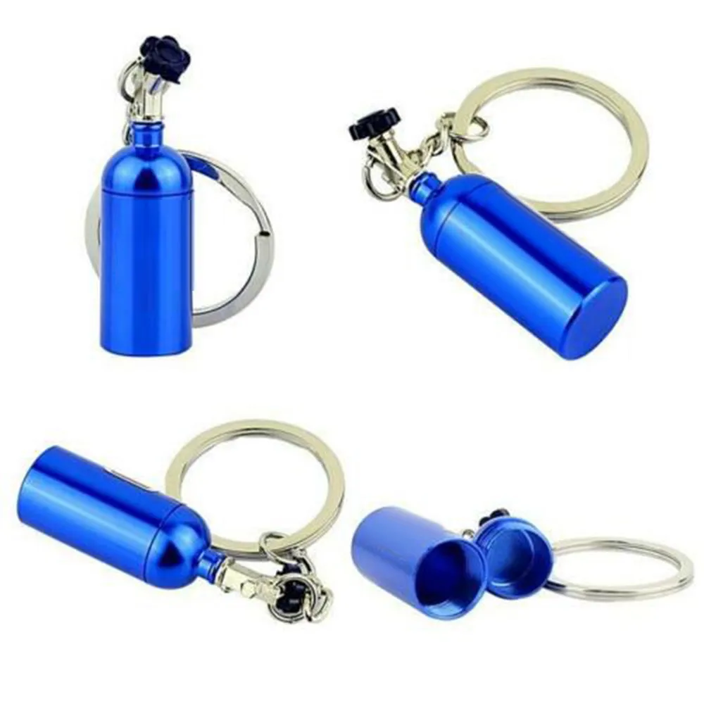 

1Pcs Blue Nitrous Oxide Bottle Key Chain Keychain Keyring Stash Pill Box Storag Key Chain Auto Car Interior Accessories