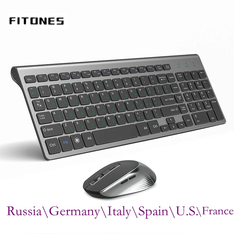 

Russia/Spain/USA/France/Italy/Germany Layout 2.4 GHz Ultra Thin Portable Wireless Keyboard Mouse, Full Size 2400 DPI Mouse,Black