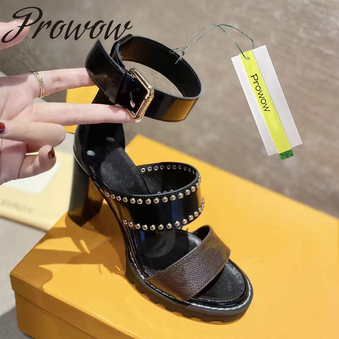 

Prowow New Summer Studded Luxury Brand Sandals Open Toe HIgh Heels Shoes Women Zapatos Mujer