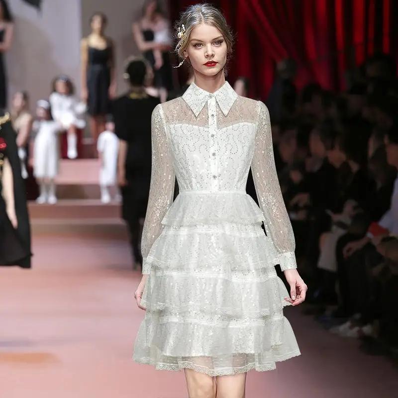 

Платье принцессы с длинным рукавом, лацканами и тяжелыми блестками, весна-лето 2021