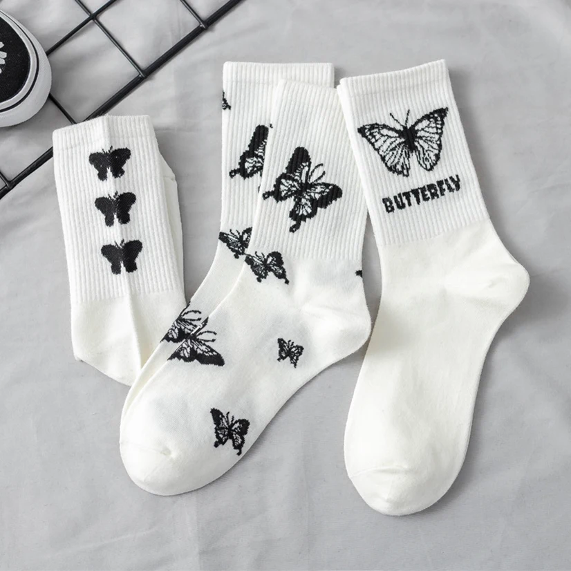 

Socks Woman Funny Butterfly Middle Tube Harajuku Japanese Long Socks Socks for Men Cycling Socks Woman Trending