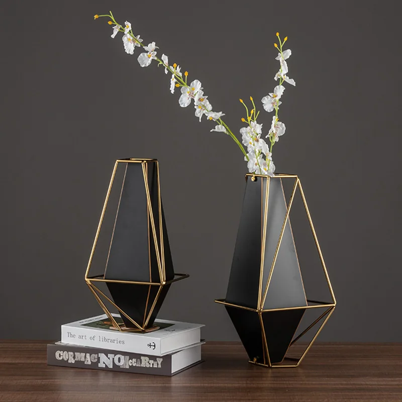 

Nordic Creative Geometric Gold Edge Art Vase Glass Flower Vase Hydroponic Device Desktop European Home Decoration Accessories
