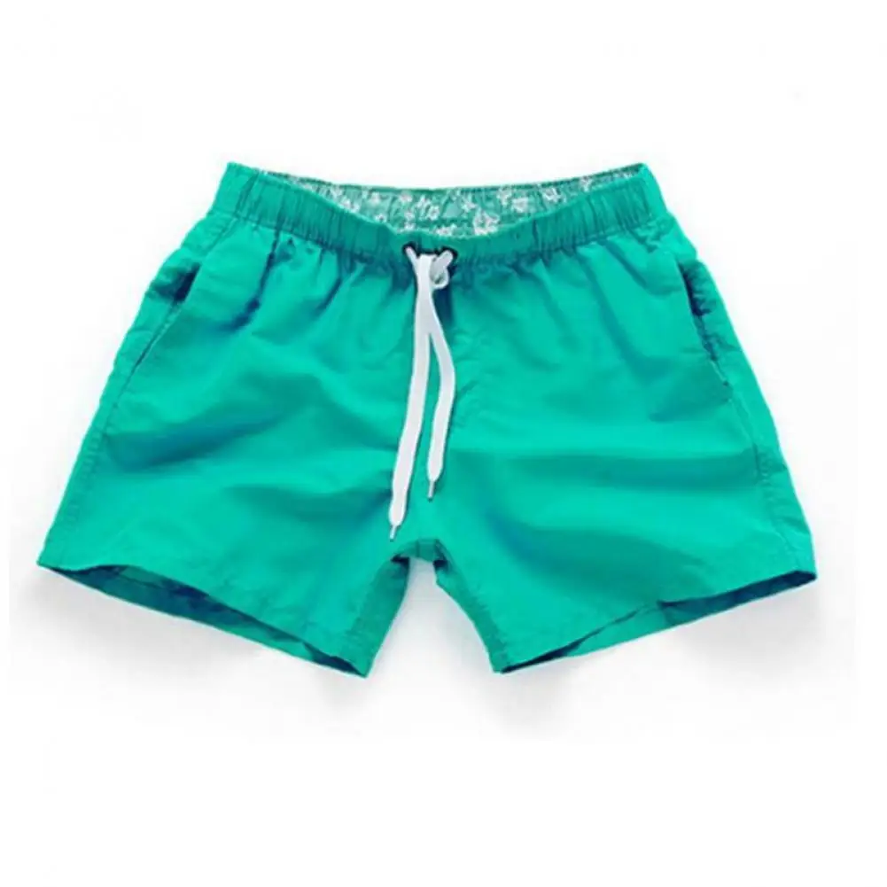 

Solid Color Summer Beach Pants Men Drawstring Quick Dry Swimwear Boxers Shorts