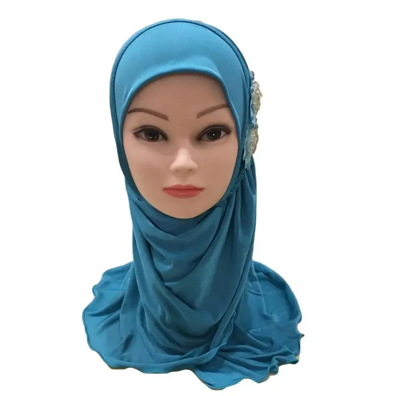 Светло-голубой New Muslim Kids Girls Hijab Islamic Arab School Headwear Underscarf Scarf Wrap Headscarf Full Cover Prayer Hat Accessories 2-7Y - Цвет: Светло-голубой
