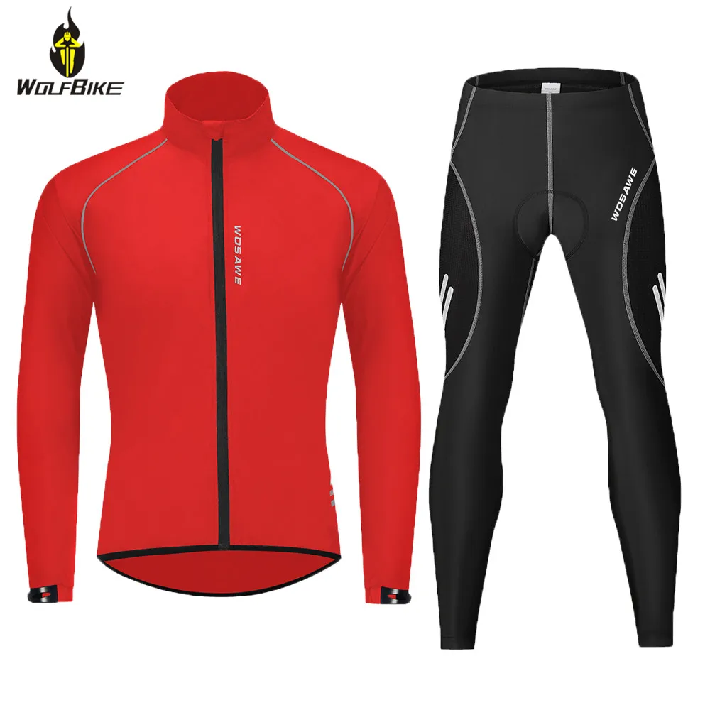 

WOLFBIKE Long Sleeve Cycling Set Bicycle Windproof Thin Jacket Tight Pad Trousers Windbreaker Clothing MTB Bike Long Jersey Suit