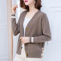spring and autumn knitted cardigan jacket women wear short 2020 korean sweater women loose new colorblock foreign style exterior