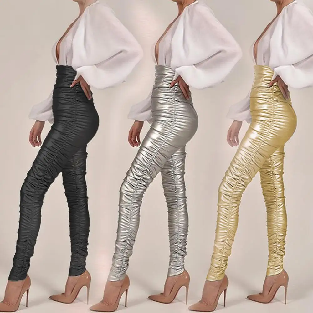 Женские облегающие длинные брюки-карандаш модные блестящие Клубные брюки из