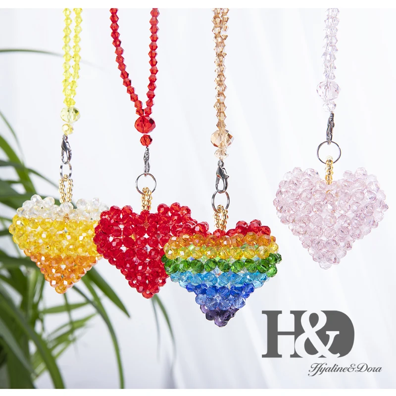 H&D, Висячие вязанные подвески для жениха и невесты, вязаные бусины Rondelle в форме сердца, украшение в виде утки, украшение сзади автомобиля, Хрустальная Призма, свадебный подарок