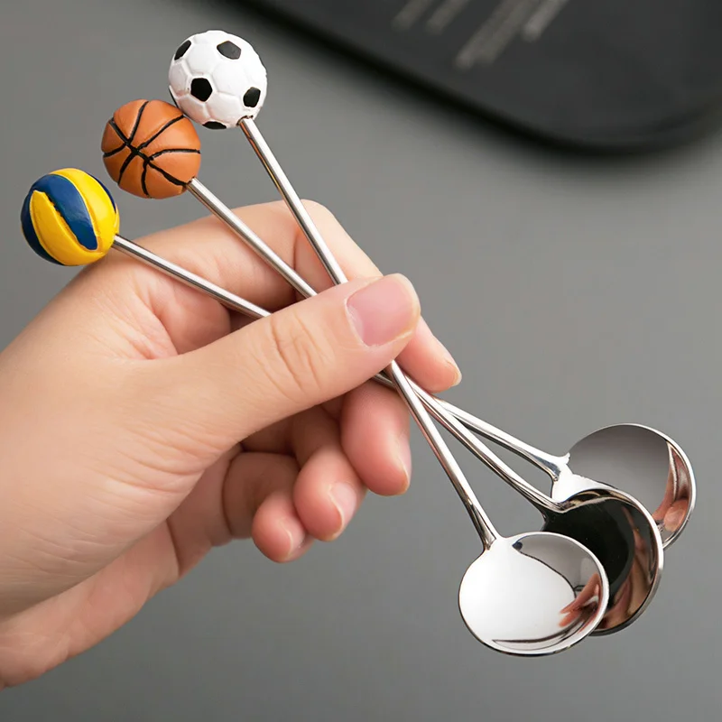 Нержавеющая сталь мультфильм Баскетбол Футбол ложка для кофе чай десерт напиток