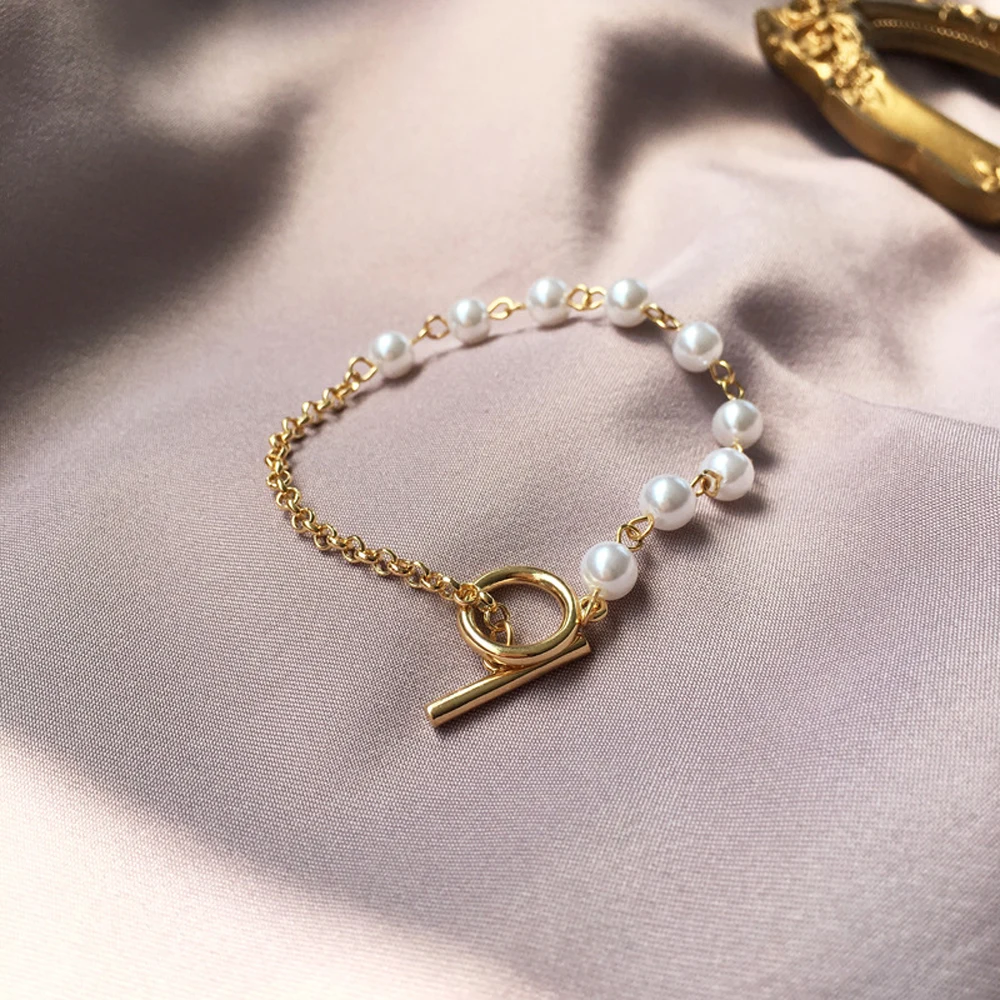 Модные корейские ювелирные изделия искусственный жемчуг застежка OT Браслет