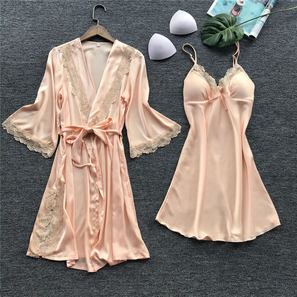 

Night Dress Robe Sets Bathrobe Women Fashion Sexy Sleepwear Lingerie Lace Temptation Belt Underwear Nightdress