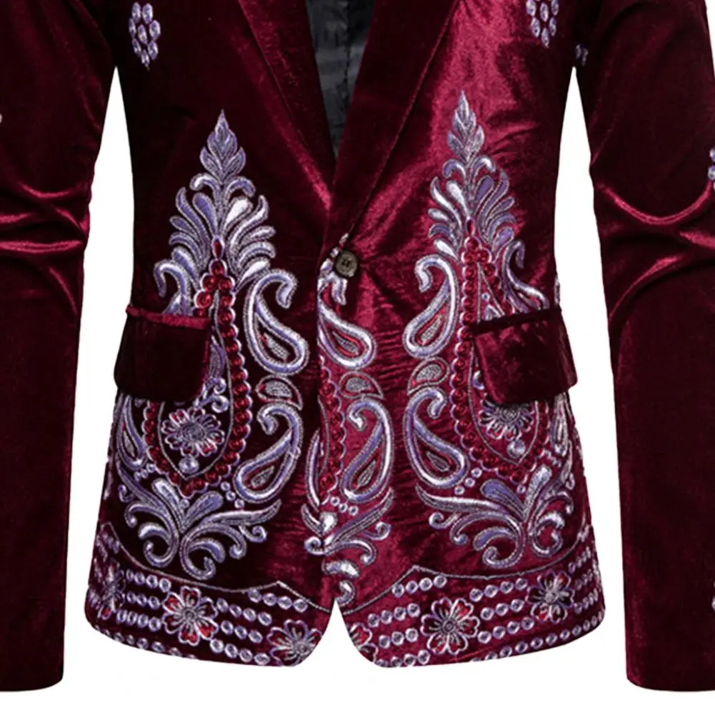 

Male Suit Blazer Single Button Velvet Embroide Mens Blazer Jacket fashion Vintage Suits Formal Dress