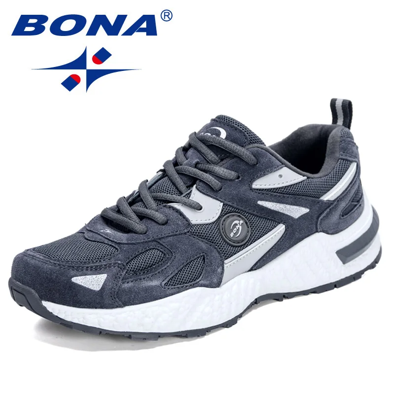 BONA 2021 New Designers Suede Mesh Running Shoes Men Popular Sneakers Walking Shoe Man Jogging Tennis Sport Mansculin Zapatillas