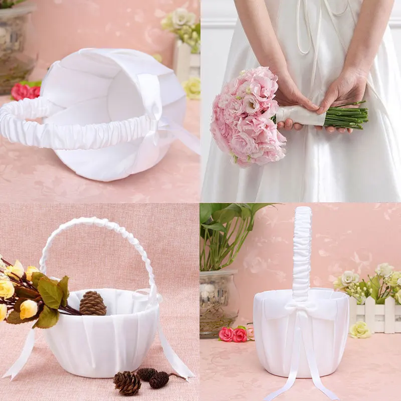 Wedding Ceremony Ring Pillow Flower Basket Romantic Satin Bowknot Storage for Girl Party Supplies | Дом и сад