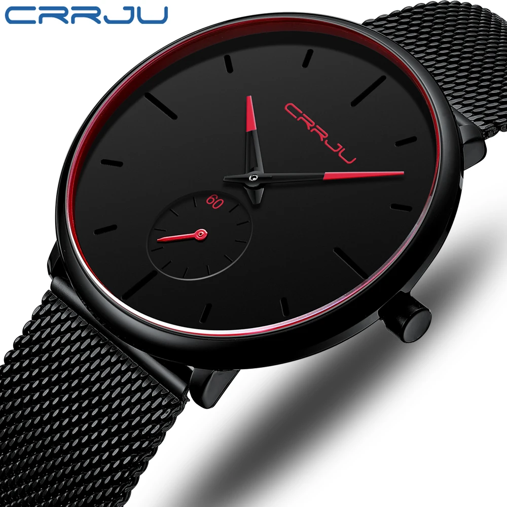 

2020 Top Brand CRRJU Mens Minimalism Watch Ultra-thin Fashion Quartz Stopwatch Waterproof Relogio Masculino
