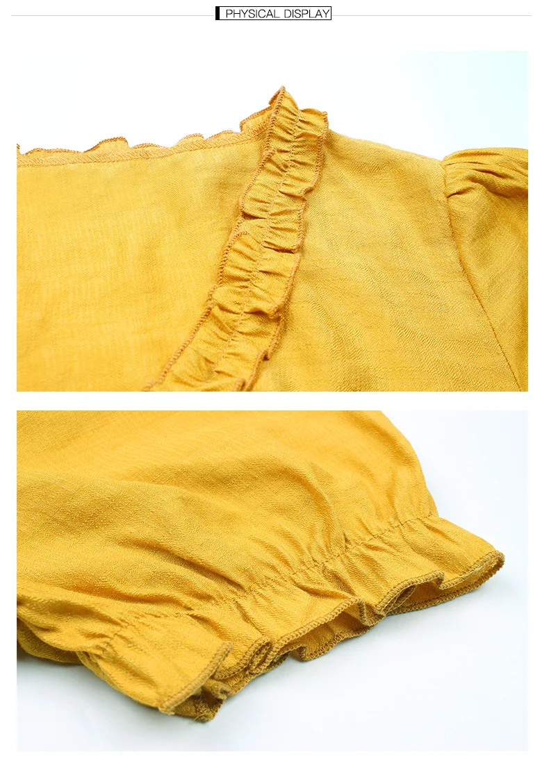 

Bohemian Style Dress 2021 Summer Deep V-Neck Yellow Ruffled Women 's Lantern Sleeve Fairy Pastoral Dress