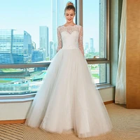 tanpell elegant wedding dress bateau neck long sleeves backless lace appliques floor length a line wedding dress