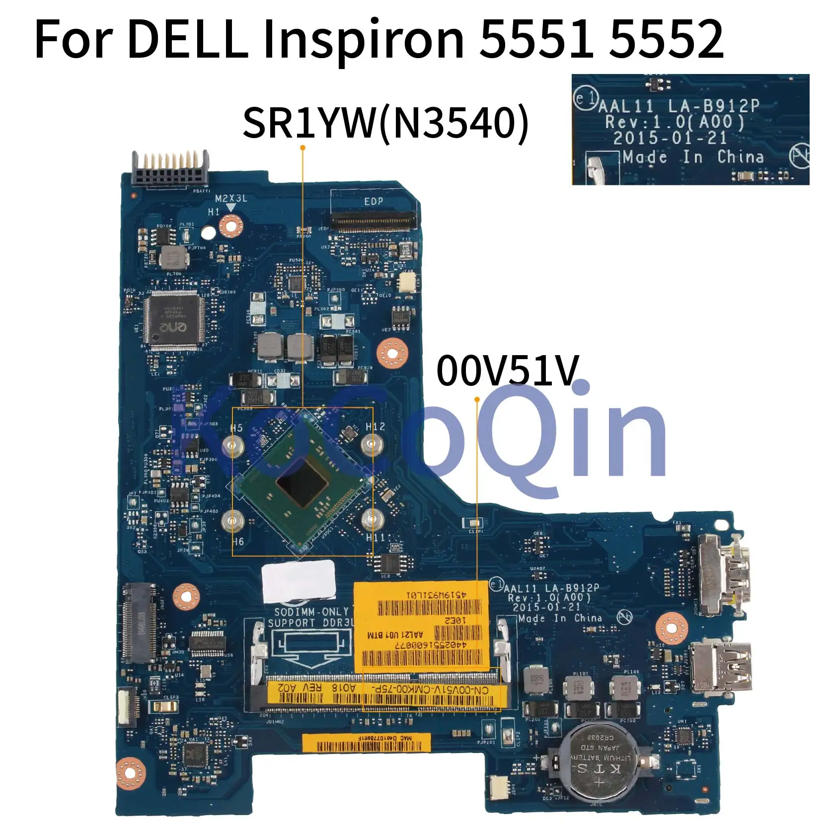 KoCoQin материнская плата для ноутбука DELL Inspiron 5551 5552 материнская плата CN-00V51V 00V51V LA-B912P SR1YW N3540
