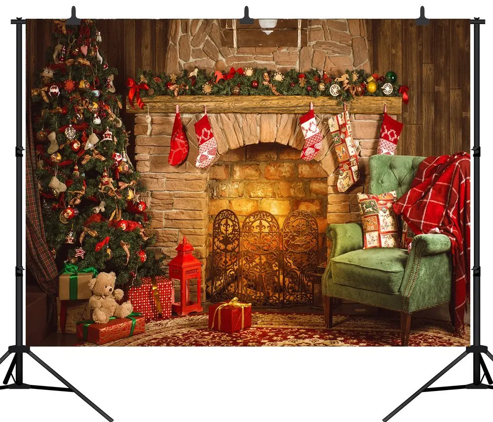 Светло-голубой Photographic Backdrops Christmas Tree Stairs Wooden Floor fireplace Portrait Photography Backgrounds Photo Studio Shoot Props - Цвет: Светло-голубой