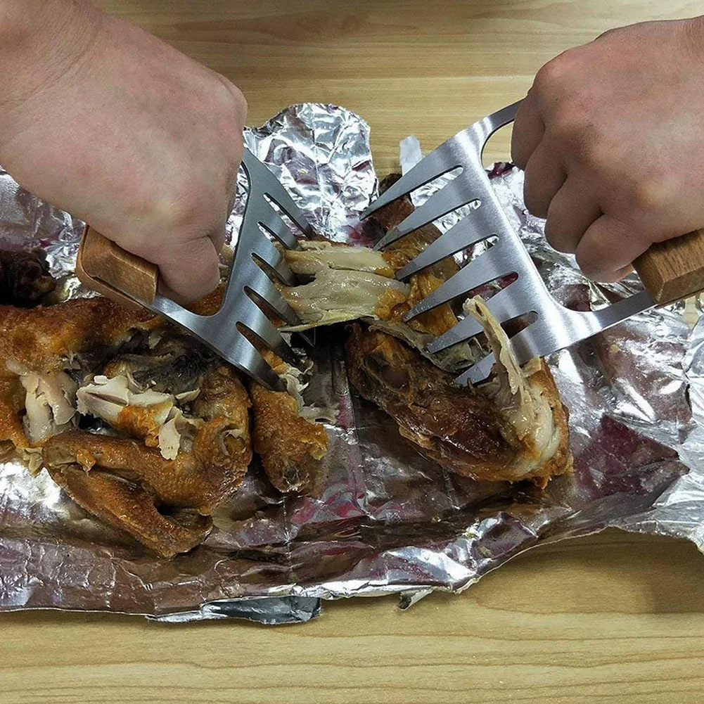 

1PCS Barbecue Fork Bear Claw Meat Shredder BBQ Heat Insulation Not Hot Wide Wood Handle