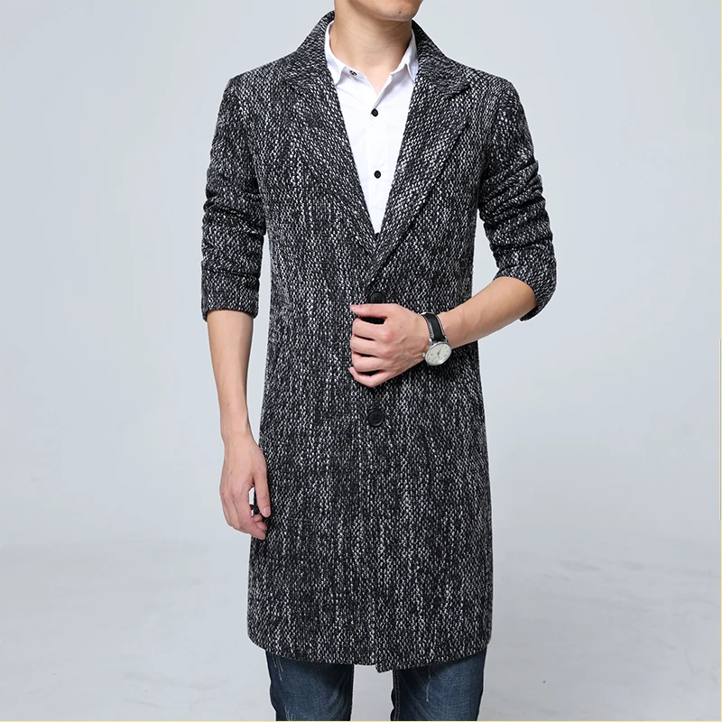 Мужская ветровка с длинными лацканами Повседневная приталенная шерстяная из