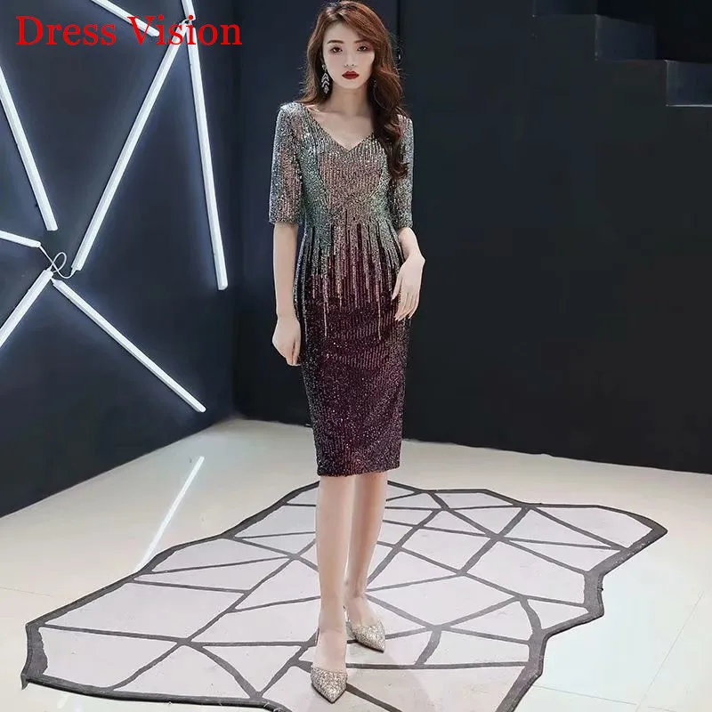

Robe De Soiree Sequin V-Neck Evening Dresses Half Sleeve Women Party Gowns вечернее платье
