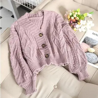 Женские осенне-зимние новые модные однотонные пеньковые веревки кардиган свитер