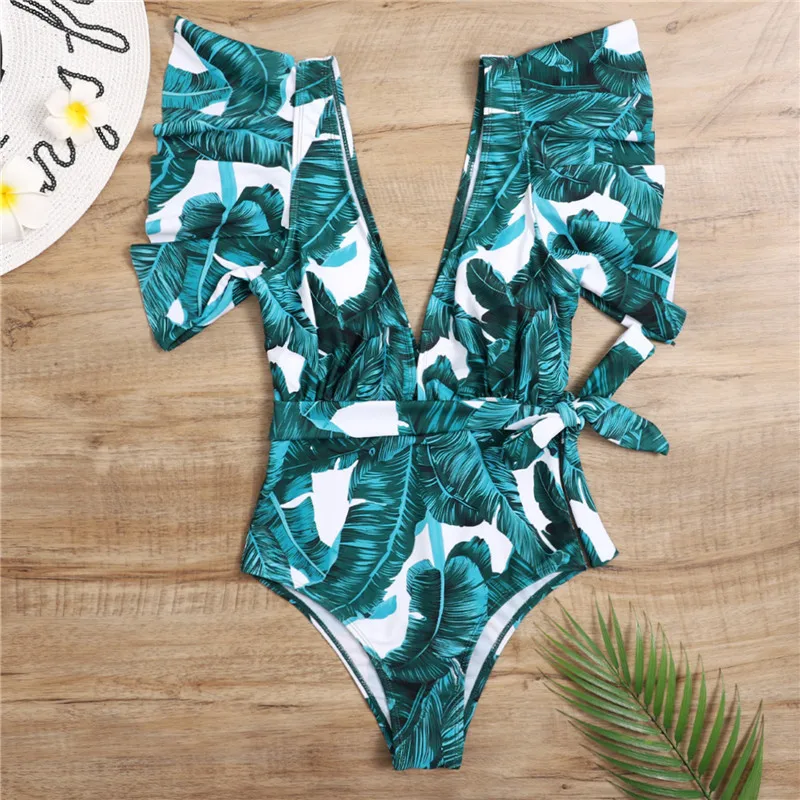 

One Piece Swimsuit Female Sexy Deep V Swimwear Women Swimsuits Print Bathing Suits Summer Beachwear Bandage Bathing Suit