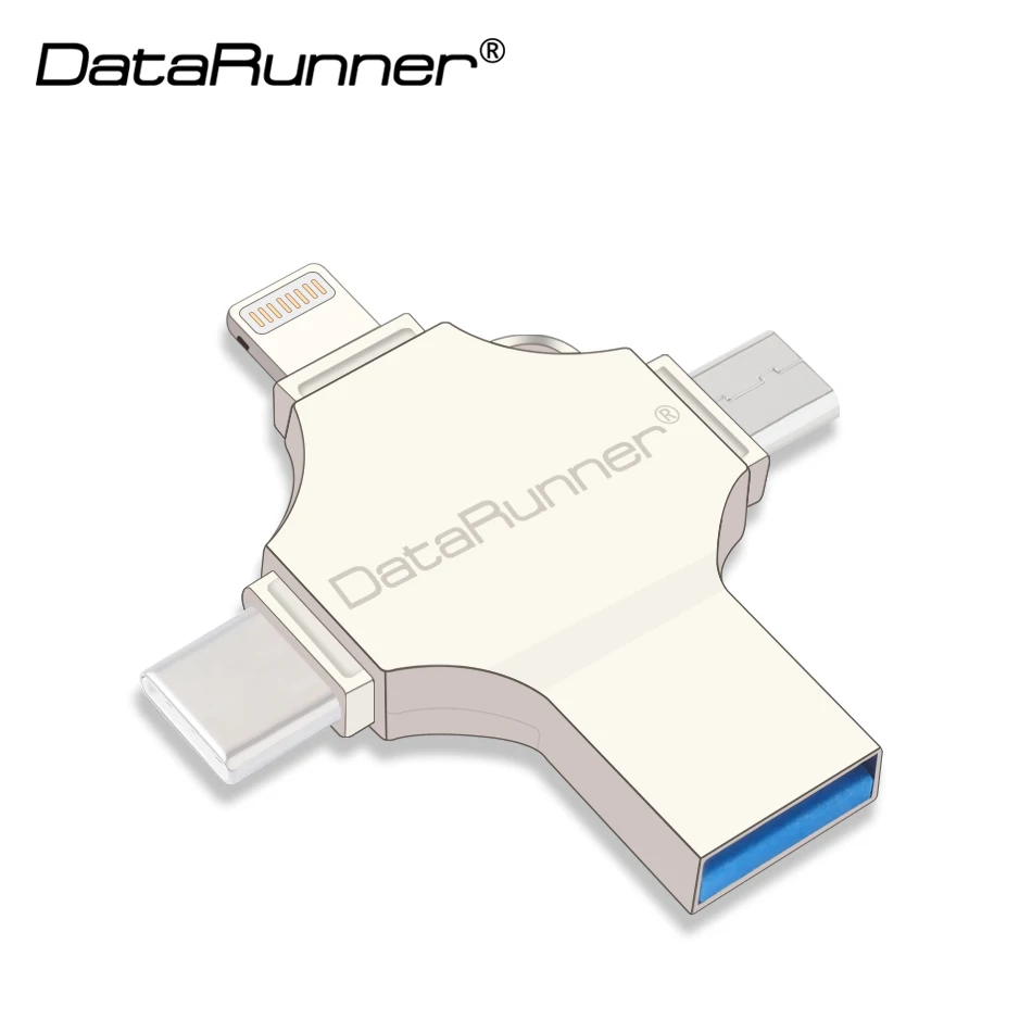 USB-флеш-накопитель DataRunner 4 в 1 128 ГБ OTG iOS/Micro usb/Type C/USB 3 0 16 32 64 | Компьютеры и офис