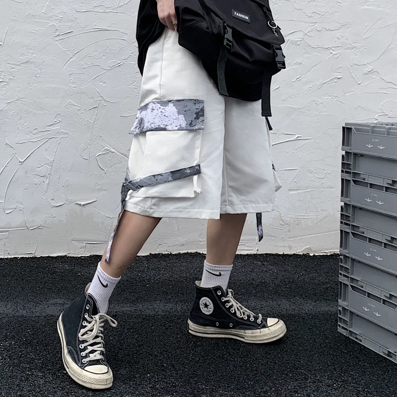 

Harajpoo Women Shorts Casual Korean Ins Street Three Dimensional Patch Pockets Couples Loose Wide Leg Straight Five Point Pants