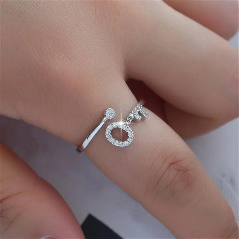 

Simple Design Crystal Key Silver Color Ring Adjustable Opening Ring Accessories Jewelry for Woemn Girls Gifts
