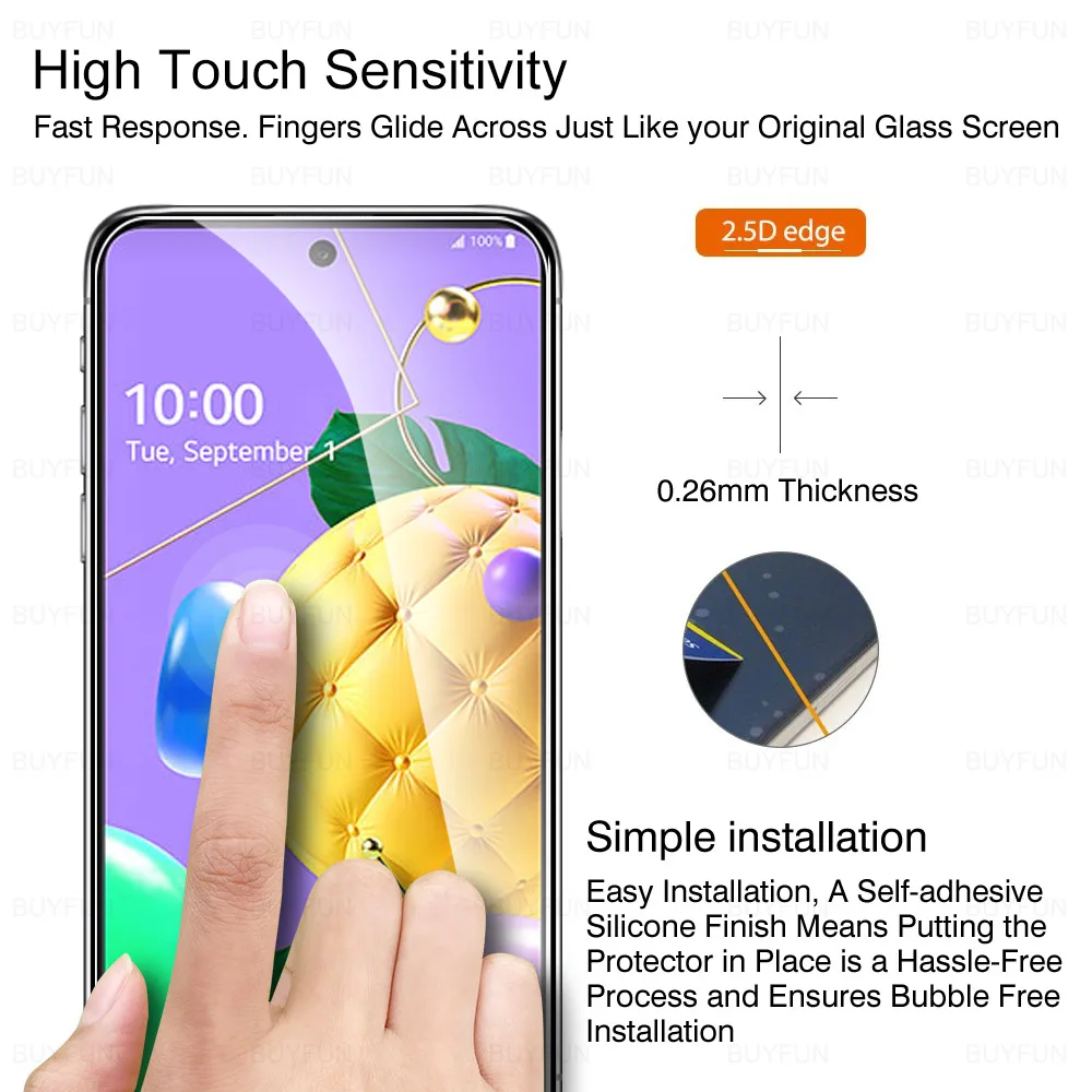 Защитное стекло для LG K52 3 шт. устойчивое к царапинам K 52 lmk520 lm-k520 HD полное покрытие