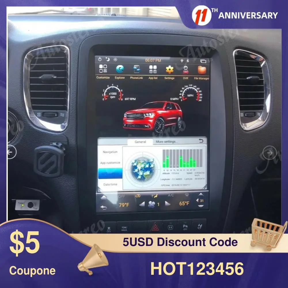 2K экран Tesla style Android 2012 4 + 64G Автомобильный GPS-навигатор для Dodge Durango Радио-магнитофон