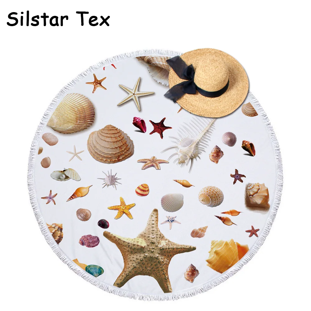 

Silstar Tex круглое пляжное полотенце с принтом океана, большое круглое пляжное полотенце с кисточками для пляжного серфинга