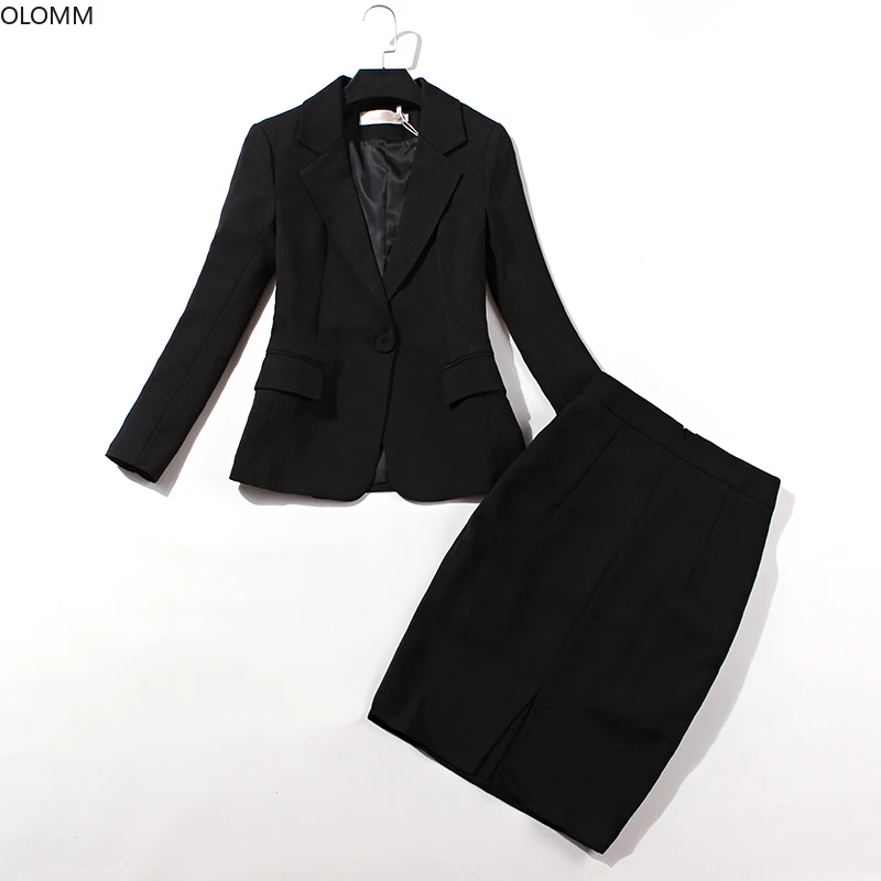 

YYMSXR Women's Suits 2021 Autumn New Professional Women's Casual Slim Single Button Black Small Suit Skirt Two-piece Suits