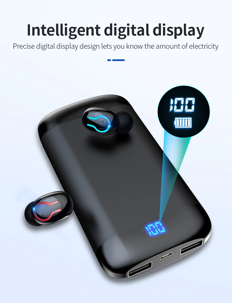 Q66 беспроводные V5.0 Bluetooth наушники HD стерео наушники спортивная водонепроницаемая гарнитура с двойным микрофоном и 6000 мАч чехол для зарядки аккумулятора