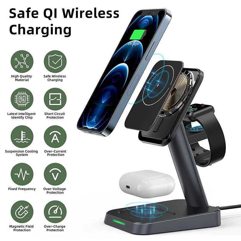 3 in 1 magnetic wireless charger stand for magsafe 15w fast charging station for iphone 13 12 pro apple watch 6 5 4 airpods pro free global shipping
